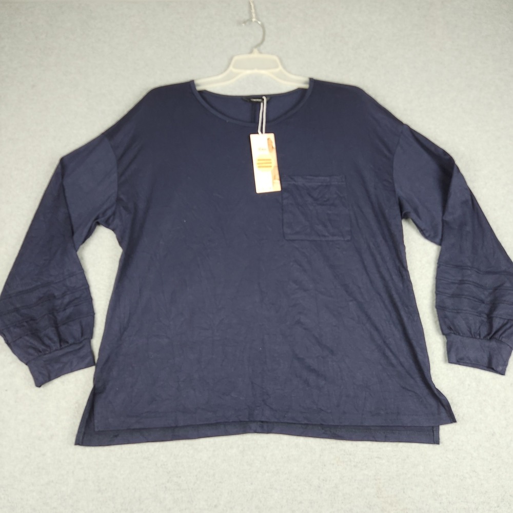 Dokotoo Tunic Top Womens Large Navy Blue Long Sleeve Relaxed Side Slit Crew Neck
